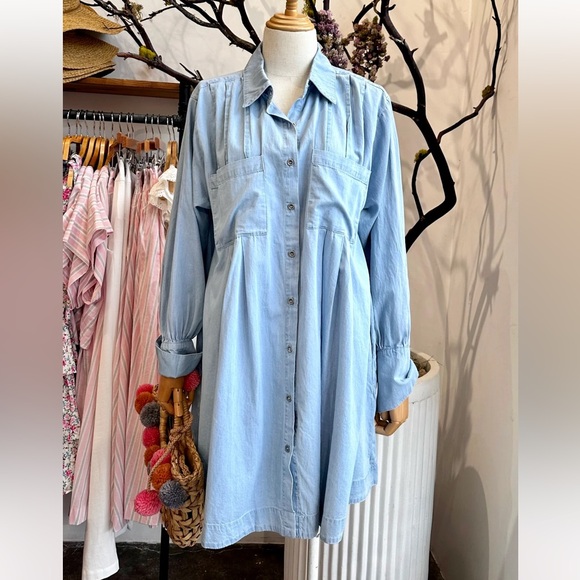 ShopEvelynne Dresses & Skirts - 44 Boho Denim Long Sleeve Pleated Shirt Dress